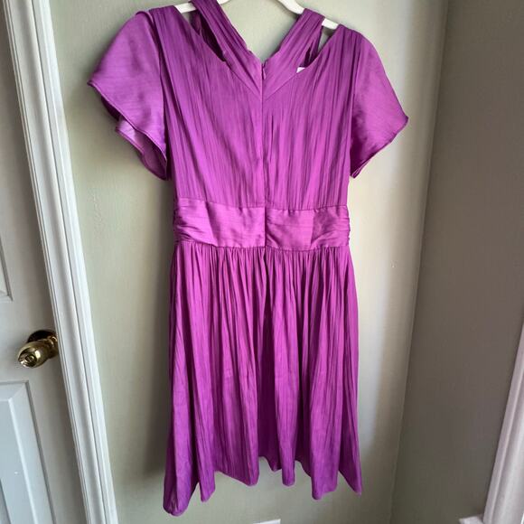 By Anthropologie Vibrant Deep V Mini Dress Purple Fuchsia A-Line Cocktail NWT - Picture 8 of 8